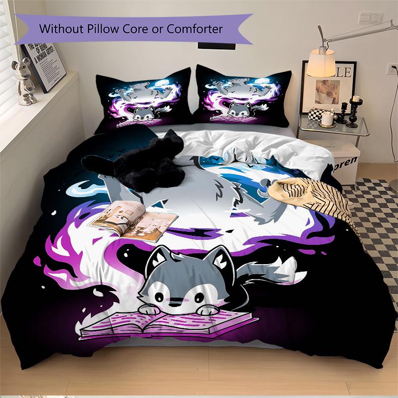 3-teiliges Magischer Wolf Aufdruck Bettwäsche-Set, Weiche und Bequeme Bettbezüge für Schlafzimmer, Gästezimmer (1 Bettbezug + 2 Kissenbezüge, Kissenkerne Nein