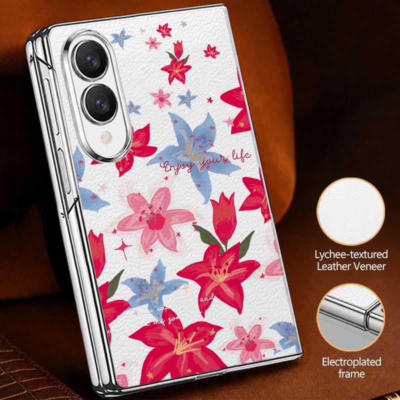 Tropical Leaf Floral Case For Samsung Galaxy Z Fold 8 Ultra 7 6 5 4 Z Fold8 Fold7 Fold6 Fold5 Luxury Plating Leather Skin Phone Cover