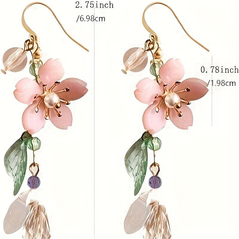 Floral Pink Cherry Blossom Dangle Earrings With Imitation Pearl Accents, Summer Classic Festive Ear Jewelry For Seaside Holidays