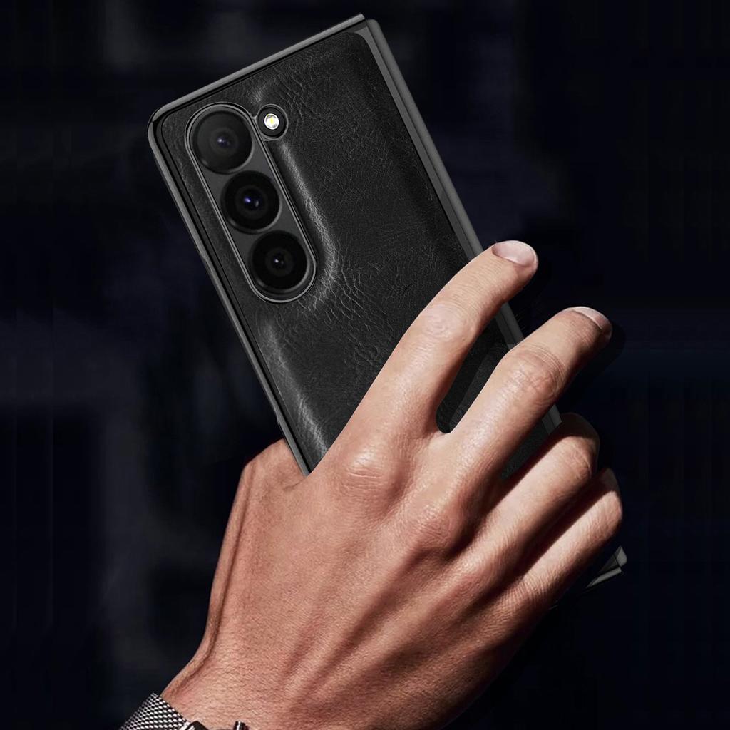 VIETAO Crazy Horse Plain PU Leather Mobile Phone Case with Temper Glass for Samsung Galaxy Z Fold 6 Fold 5 Fold 4 Fold 3 Fold 2