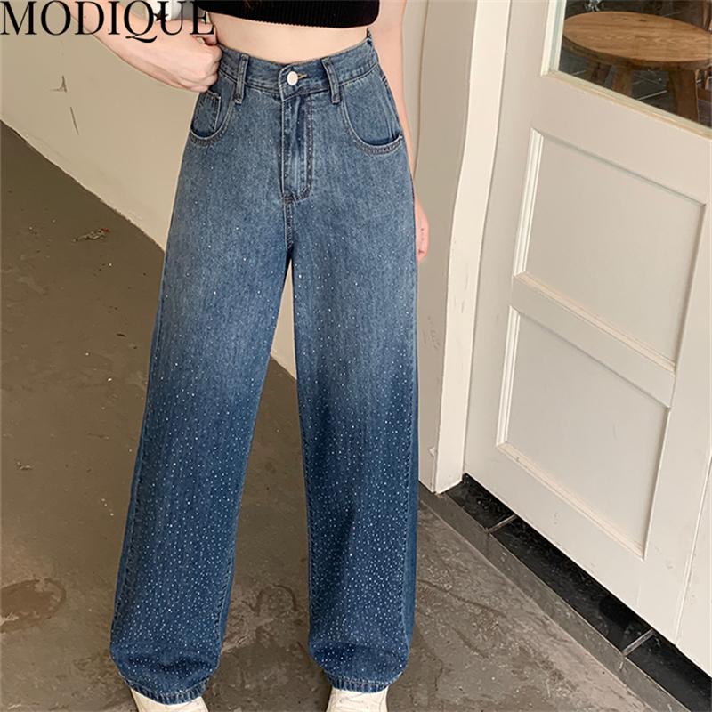 MODIQUE Primăvară Mărimi Mari Nou Femei Largi Vintage Talie Înaltă Elastic Gradare de Culoare Blugi Lungi Lady Bază Pantaloni Casual