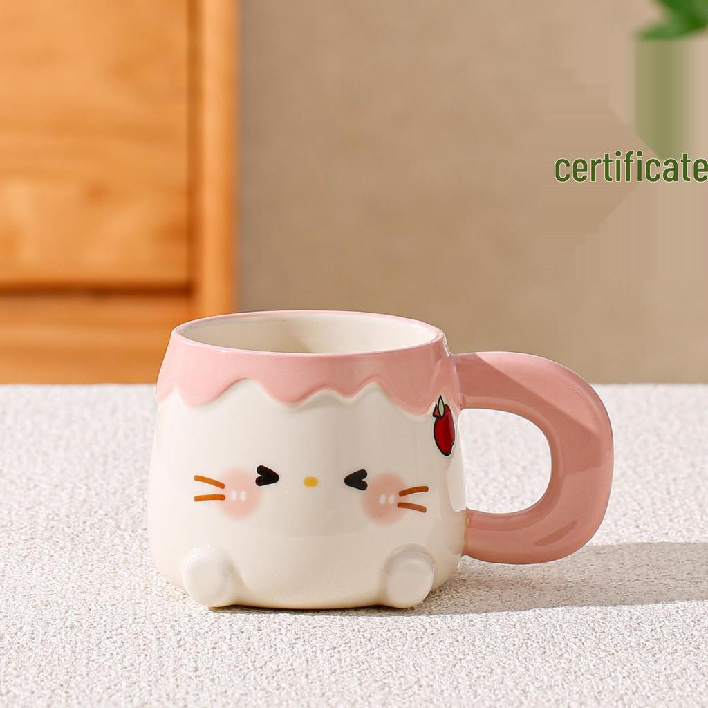 Cute Birthday Cat Candle Mug with Lid & Spoon - Heart Coffee Cup Gift