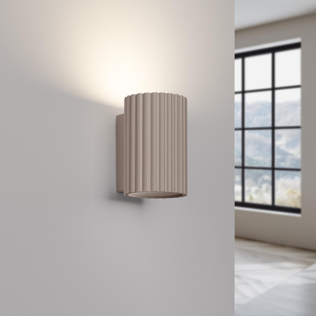 Modern taupe wall sconce, corrugated tube, 10 cm, top and bottom, 1xGU10 10W KARBON, Sollux Lighting