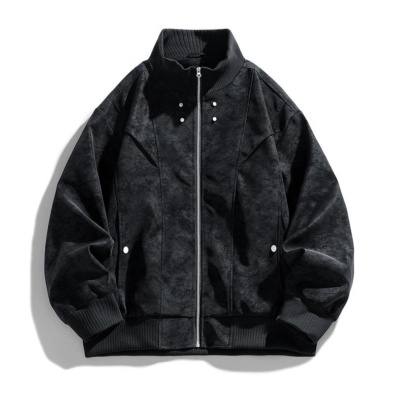 Men's Plus Size Fleece Lined Leather Baseball Jacket