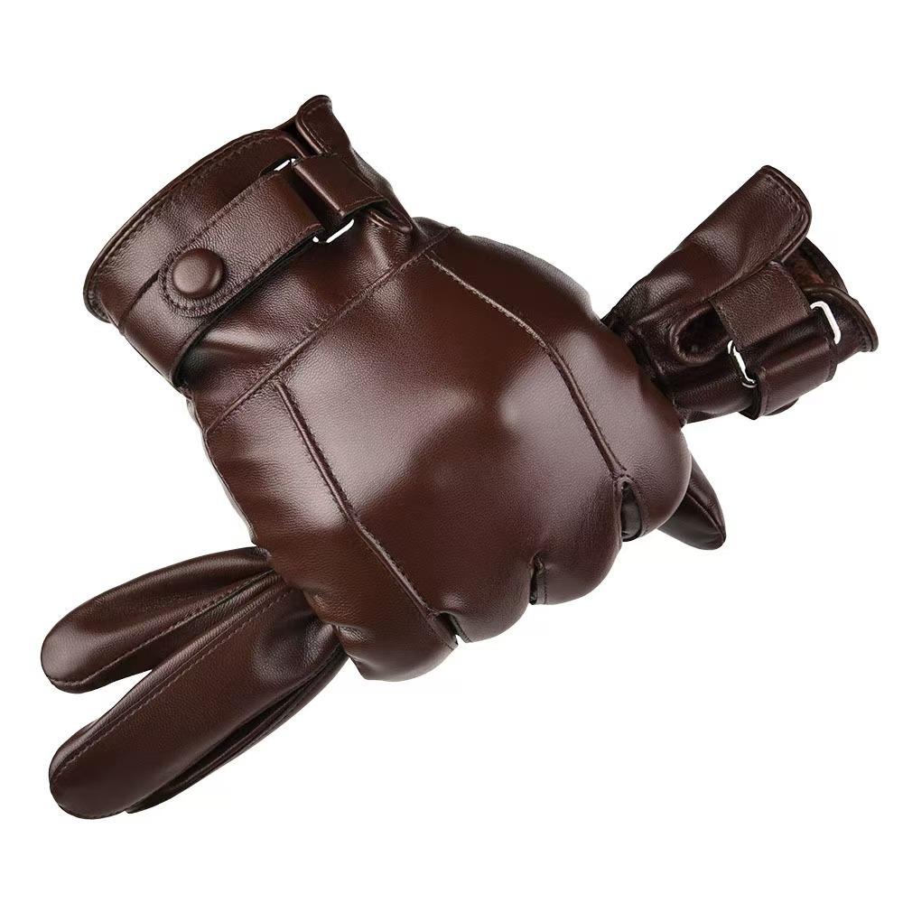 Windproof Men's PU Leather Gloves Keep Warm Motorcycle Full Finger Mittens  Outdooor