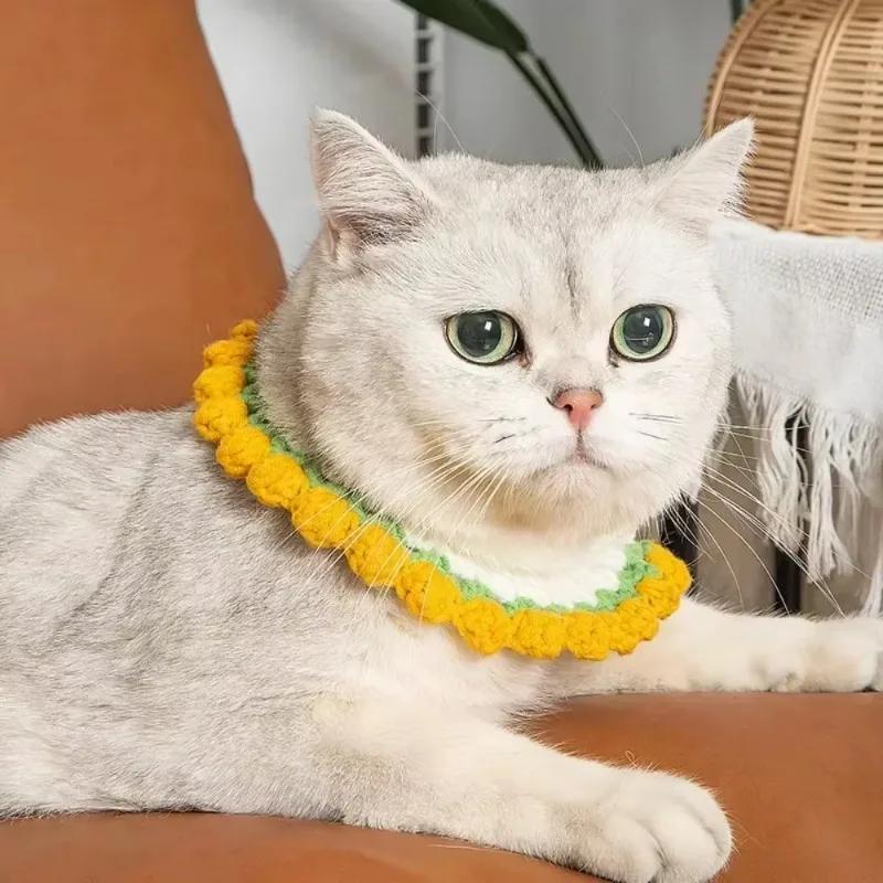 Cute Pet necklace Hand-knitted Saliva Towel Kitten Cat Puppy Adjustable Collar Pet Decorative Dog Cat Collar Pet dog Accessories