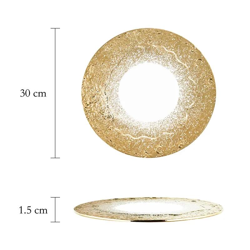 Ceramiczny płaski talerz w kolorze białego złota z wzorem kamienia, talerz na stek, talerz deserowy, naczynie do sushi, talerze do gotowania, kreatywna zastawa stołowa restauracyjna