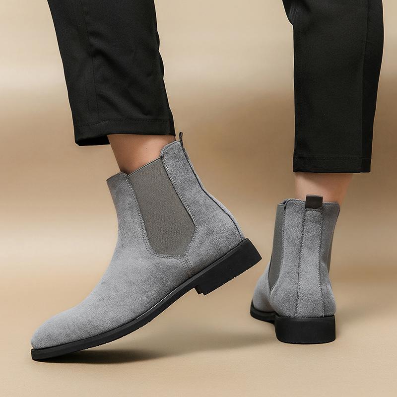 Men's Large Size High Top Men's Boots Business Casual Fashion Chelsea Boots Suede Vintage British Youth Leather Shoes