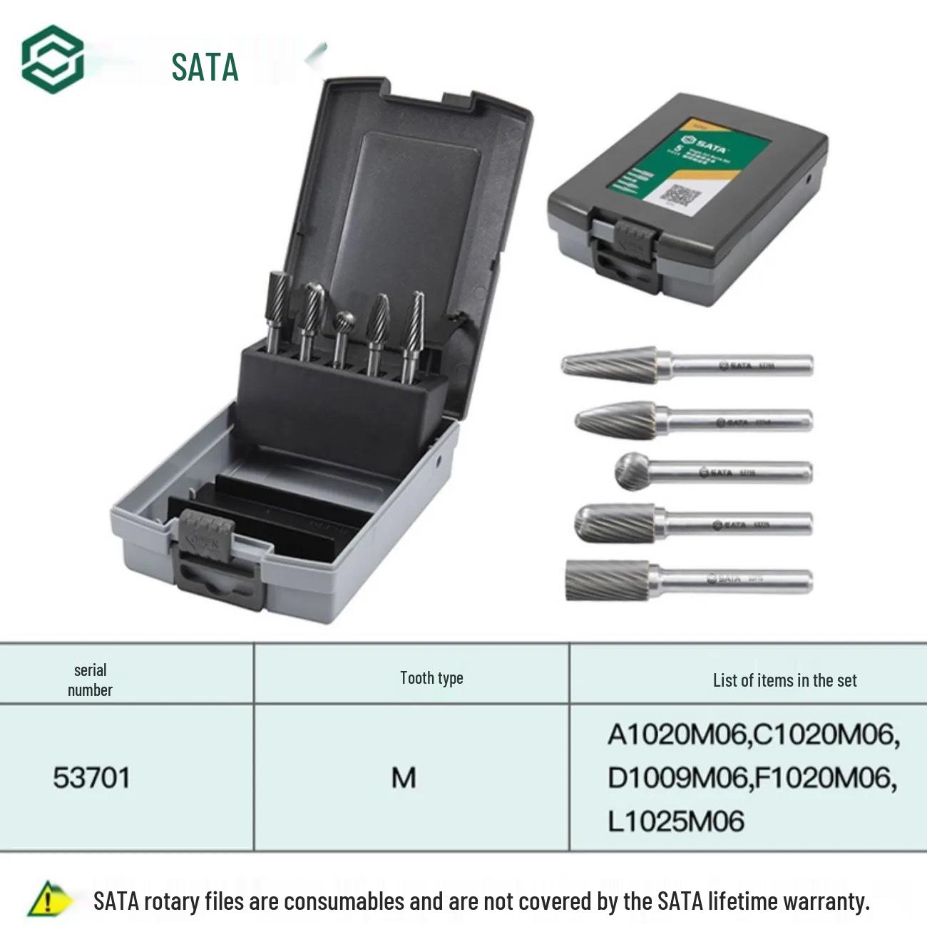 

SATA 53701 Carbide Rotary File Set - Single & Double-Cut Electric/Pneumatic Grinding Milling Cutter Heads