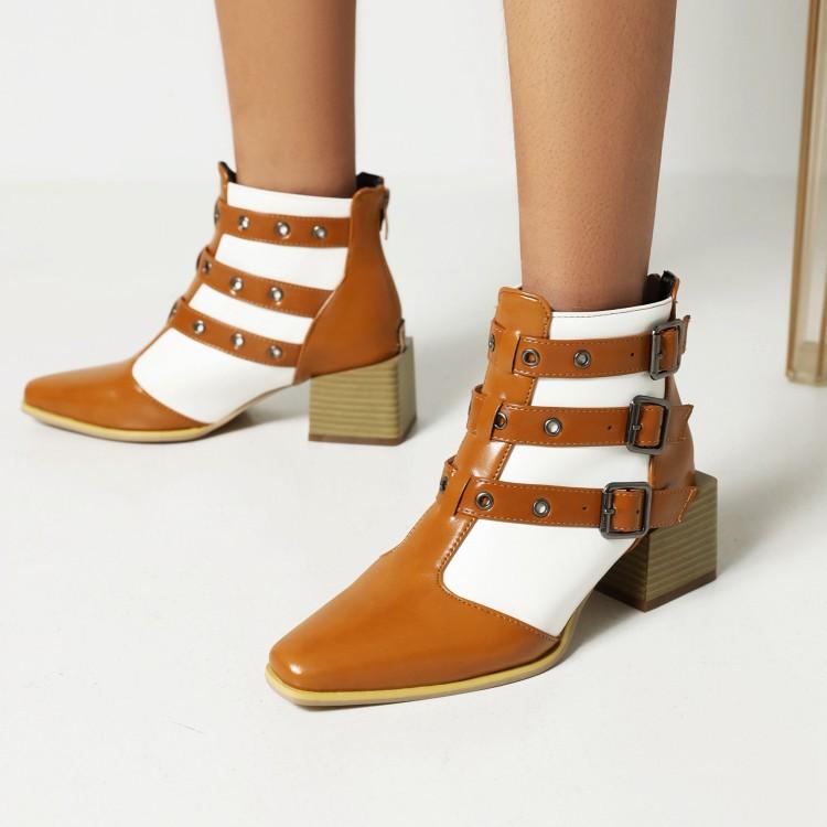 European and American Thick Medium Heel Belt Buckle Rivet Boots Female Martin Boots Short Boots Autumn and Winter