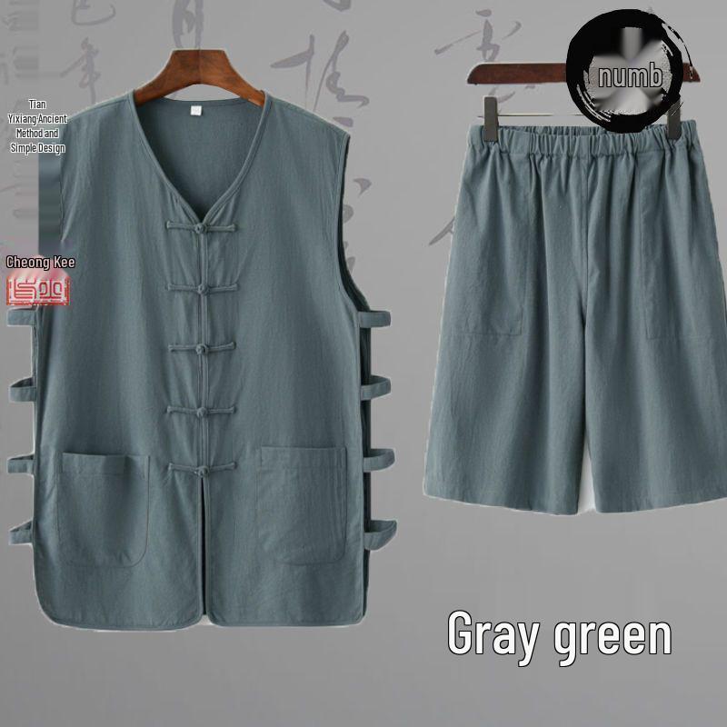 Sleeveless Mandarin Cotton-Linen Vest for Middle-Aged and Elderly Men