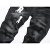 Trendy Youth Black Slim-fit Jeans Distressed Ripped Patchwork Elastic Mens Denim Pants Style 3529