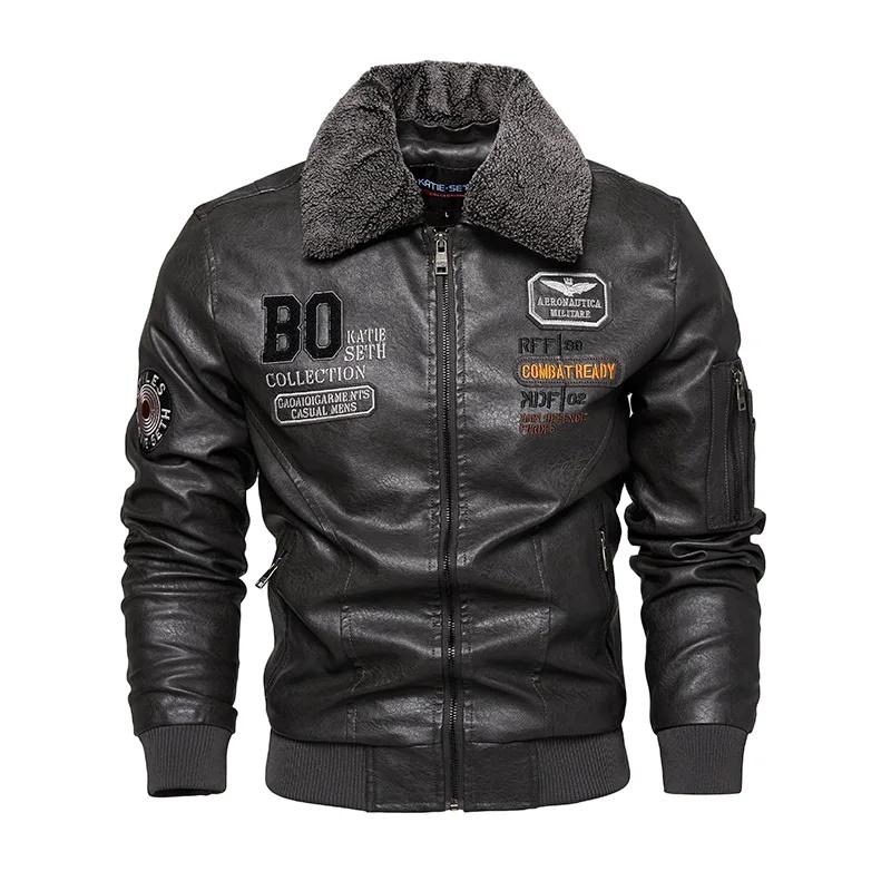 2026 Men Pu Leather Jacket Fashion High-Quality Detachable Fur Collar Coats Autumn Winter Men Thick Coat Embroidered Jackets Men Clothing