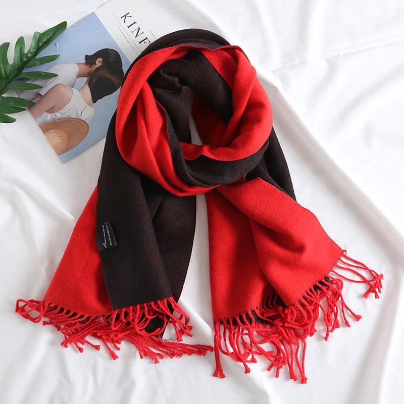 Dual-Color Korean Imitation Cashmere Scarf with Tassels - Cozy Autumn/Winter Shawl Available In 20 Colors
