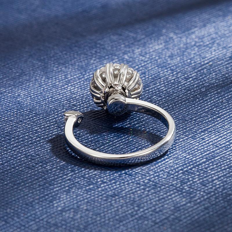 Rotating Korean Style Open Ring for Women with Micro Pave Zirconia Flower Design, High-Quality Electroplated Jewelry Ring for Layering