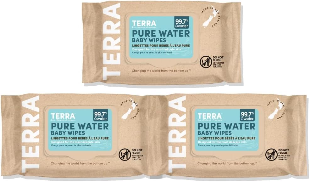 TERRA Baby 70 sheets x 3 packs with Extra Wipes, (210 sheets), Thick, Portable, Moisture-Resistant, Tear-Resistant, Additive-Free, Lid, Thick,