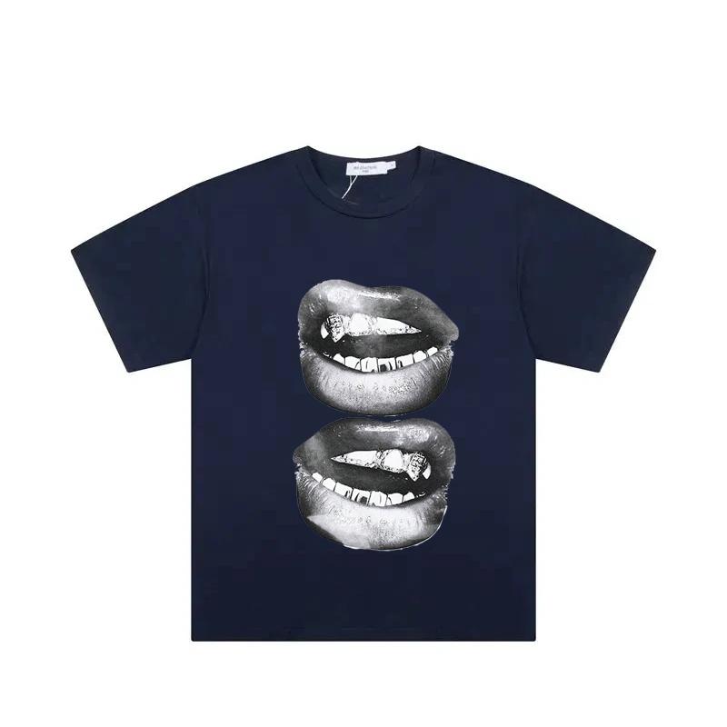 Retro Simple Sexy Lips Print Summer Cotton T-Shirt Fashion Men Clothing Fashion Tops Tees Men Casual Solid Color Streetwear Tops