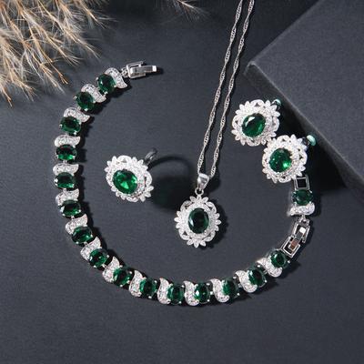 Elegant For Women Cubic Zirconia Flower Jewelry Set, With Ring, Earrings, Pendant, Necklace Set, Bridal Bridesmaid Wedding Gif