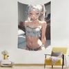 MultiSize Fantasy Anime Elf Girl Tapestry Wall Hanging Silver Hair Green Eyes HD Print Soft Polyester Wall Art for Bedroom Do