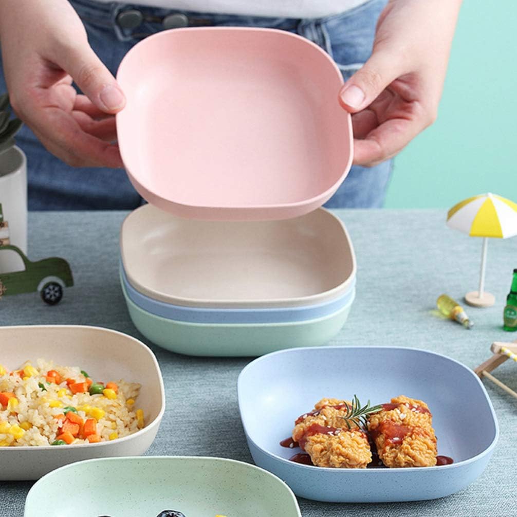 Square Cereal Bowls Set of 4, Plastic Small Bowls for Kitchen, 6 Inch Shallow Serving Bowls for Soup Salad Oatmeal Snack Dessert Ice Cream