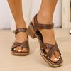 Fashion Fashion Solid Rivet Decor Square Heel Sandals for Women 2025 Summer Ankle Buckle Roman Sandals Plus Size Comfort Cross Band Shoe