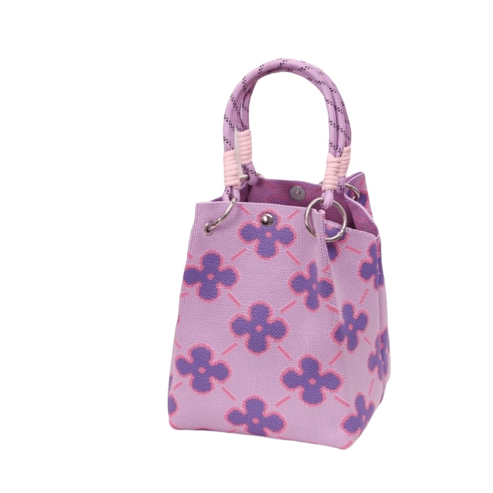 Portable Cartoon Knitted Bucket Bag Handmade Large Capacity Wrist Bag Woven Ring Buckle Handbag for Women Girls