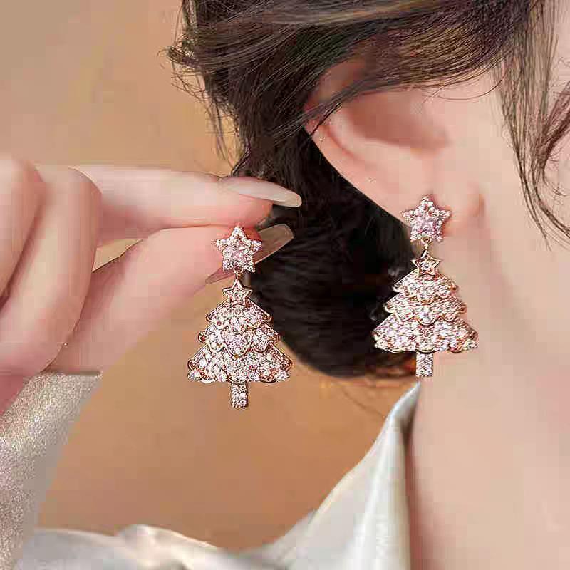 Pink Christmas Tree Star Earrings for Women: High-End, Unique, Hot Selling Christmas Accessories