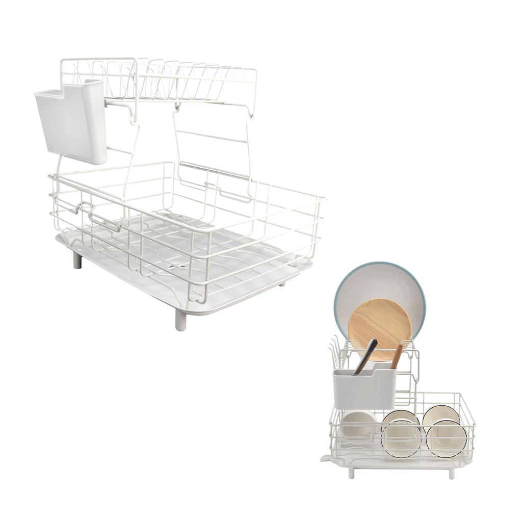 Escorredor de Louça Dupla Camada Escorredor de Pratos Bancada Porta Talheres Porta Hashis para Cozinha