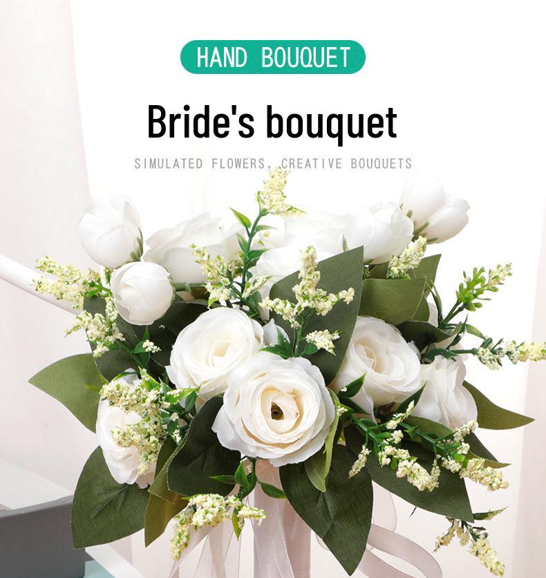 Braut-Weißes Schleierkraut & Rosenstrauß - Frische Künstliche Blumen für Hochzeit oder Brautjungfer.