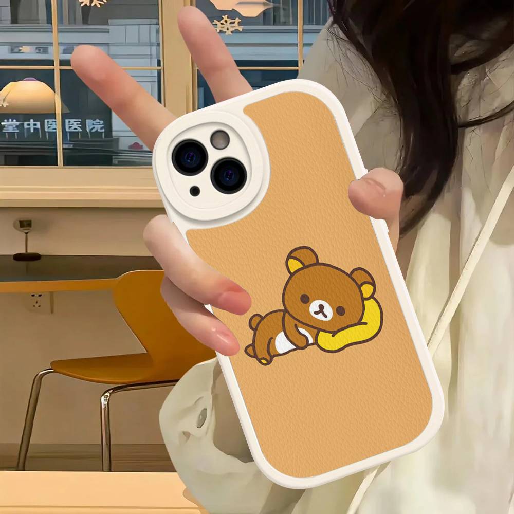 Cartoon Rilakkuma Bear Phone Case For iPhone 16 15 14 13 12 11 Pro Max Plus Shockproof Leather Cover