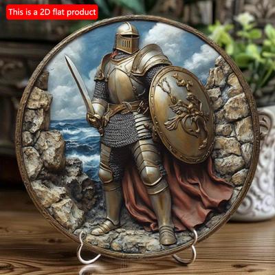 2d Flat 20*20cm, Vintage Knight Pride Round Wooden Wall Hanging Art Sign, Multipurpose Decorative Plaque for Home, Kitchen, Garden, Bedroom
