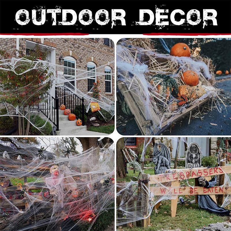WTEMPO Halloween Spider Web Decorations Stretchy Cobwebs with 20 Black Fake Spiders Ideal for Halloween Indoor and Outdoor Party Supplies