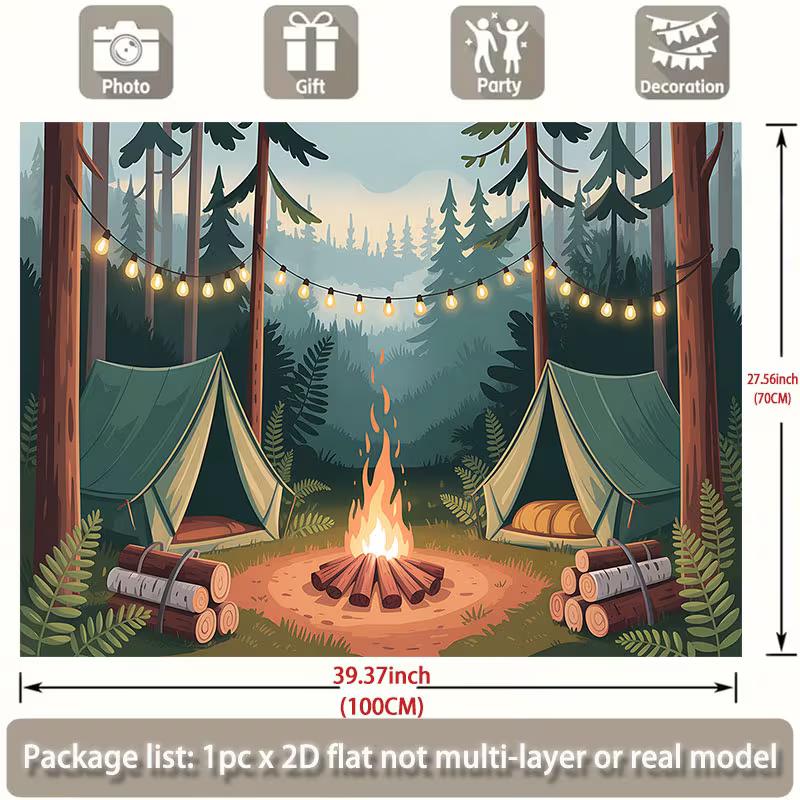 2D Nursery Room Background Cloth Cartoon Campfire Tent Banner for Decor