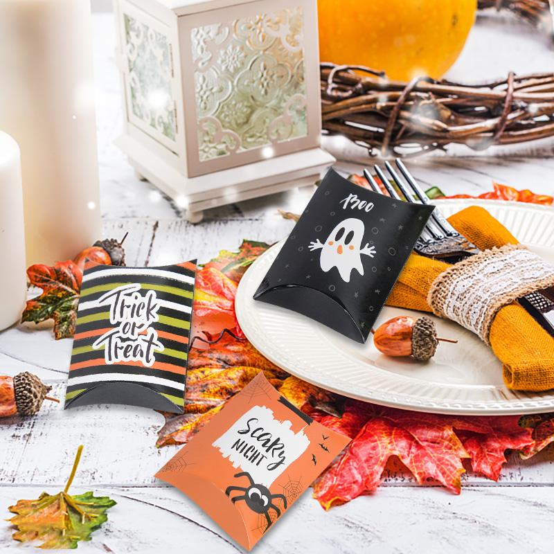 10/20pcs Halloween Kraft Paper Candy Gift Box Ghost Pumpkin Biscuit Packaging Pillow Box Bag Halloween Party Decoration Supplies
