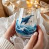 Glass Drinking Cup with Whale Print and Gold Rim Stemless Tumbler Suitable for Juice and Beverage Serving At Home or Office