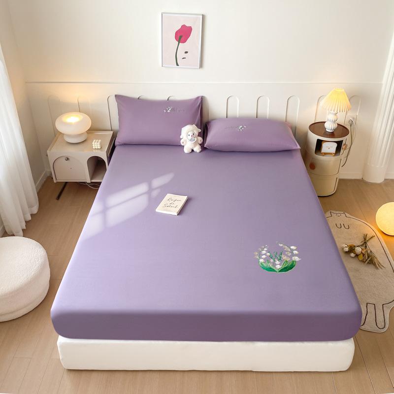 40 Long-staple Cotton Embroidered Single Fitted Sheet Home Hotel Simple Fitted Single Fitted Embroidered Fitted Sheet