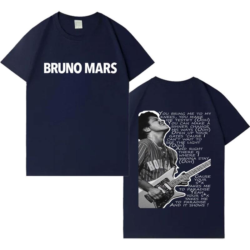 Rapper Bruno Mars Trendy Oboustranné Grafické Trička Pánské Dámské Ležérní Tričko s Krátkým Rukávem Populární Kulatý Výstřih Streetwear