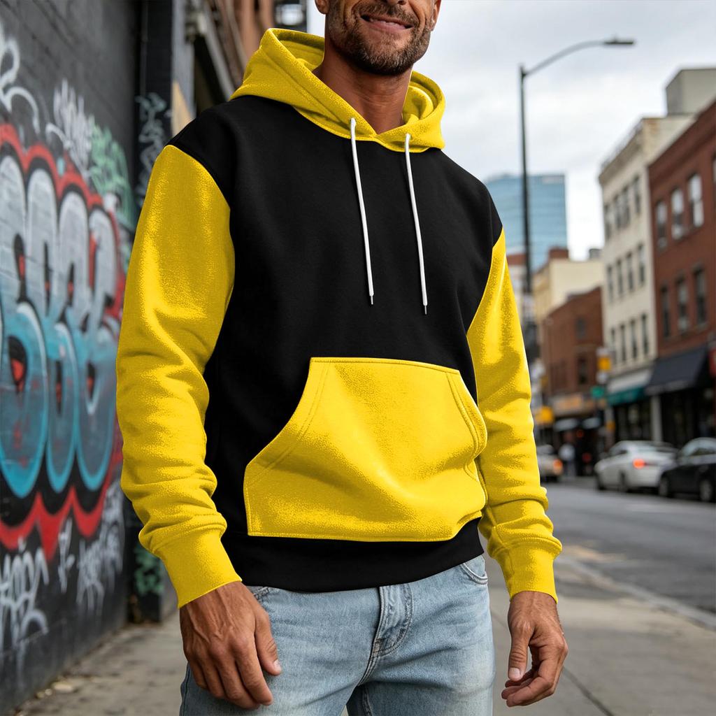 Felpa con cappuccio colorblock da uomo con tasche per un comfort casual e sportivo