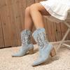 Bottes de cowboy western à bout pointu et à la mode pour femmes, style rétro, polyvalentes, brodées, à enfiler, mi-mollet