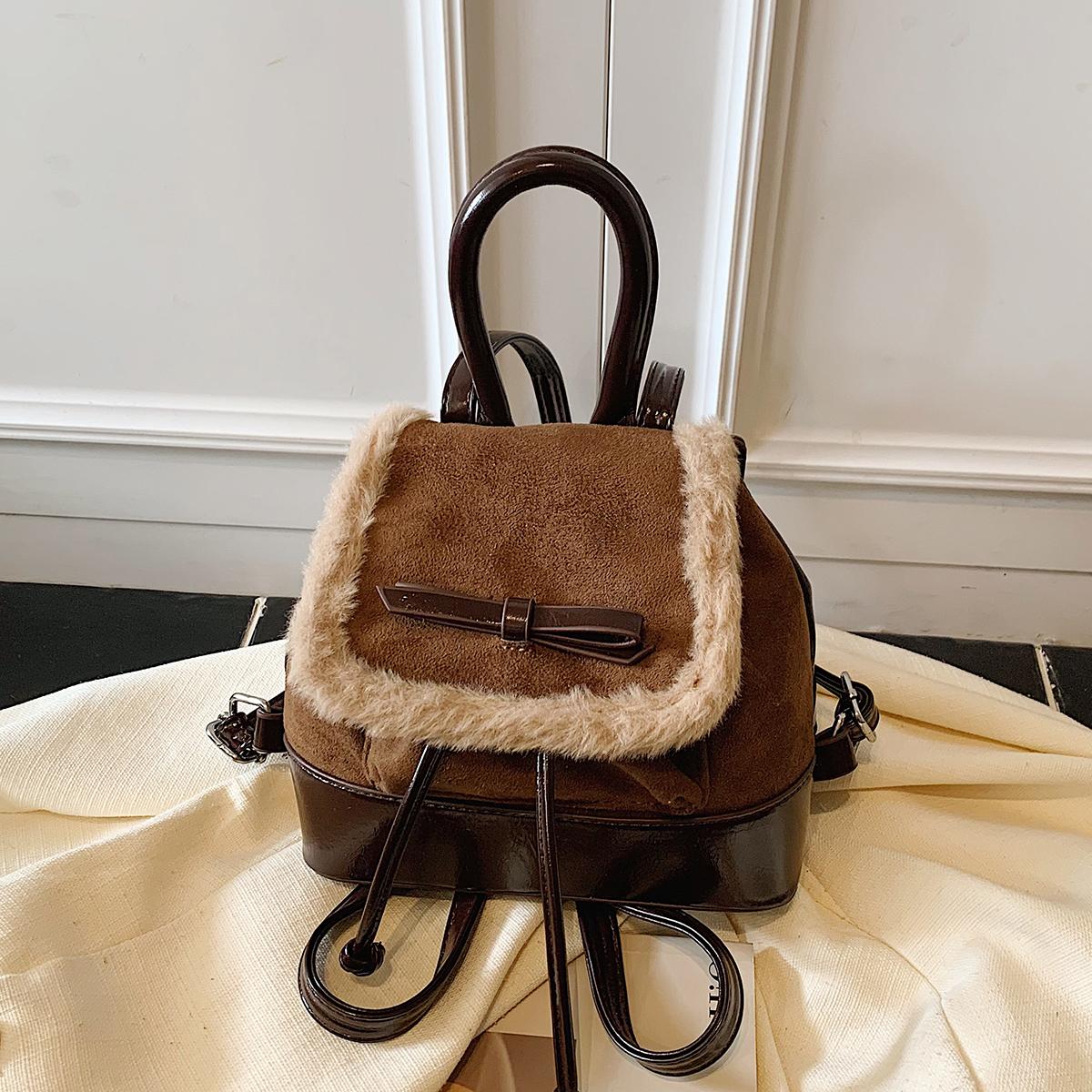 

Suede Plush Backpack for Women, Fashiable Niche Design, Student Autumn and Winter School Bag, Korean Style, High-Value Travel Backpack кофейный