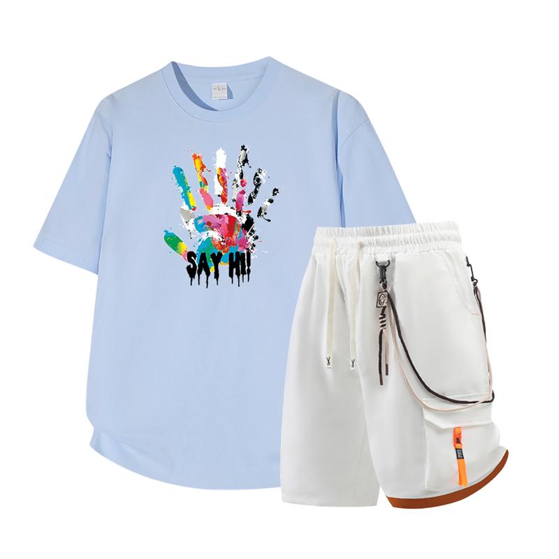 Dmo Men's Short Sleeved Set Summer Short Sleeved Slim Fit Upper Garment Men's Two-piece Set