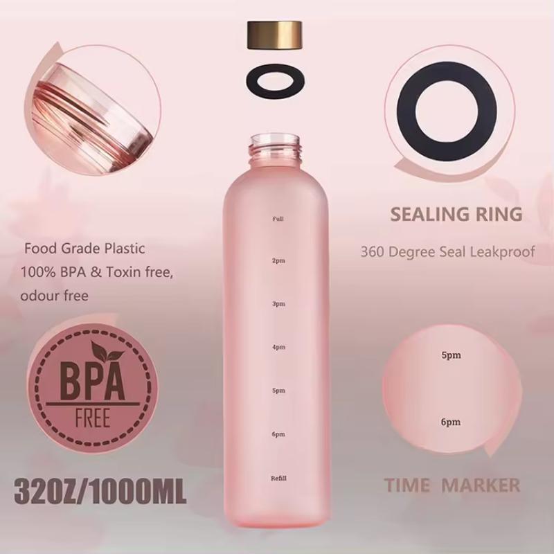 1L Large Capacity Water Bottle Copper Lid Plastic Water Cup with Time Marker Outdoor Sports Cycling Bicycle Bottle Student Cup