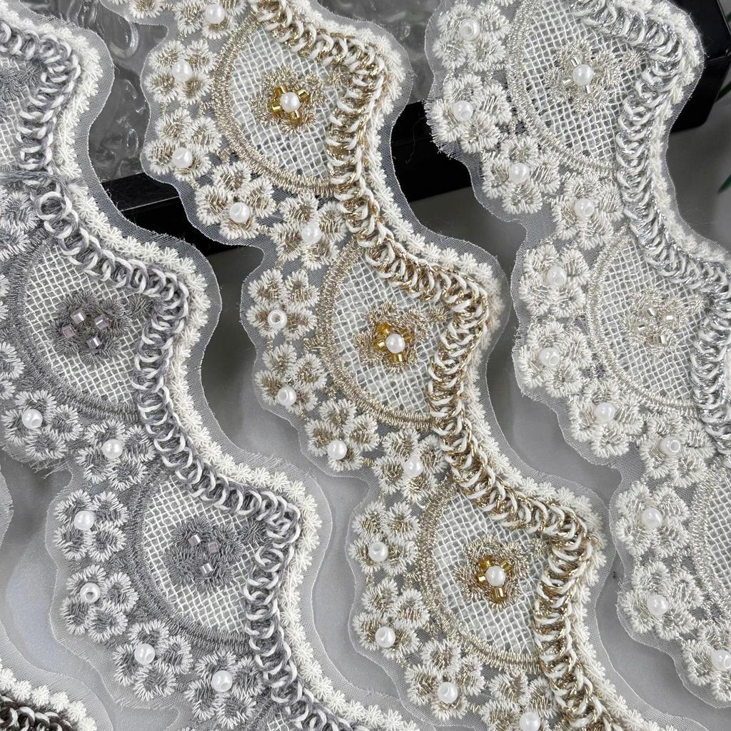 5.5Cm Wavy Organza Beads Embroidery Barcode Clothing Luggage Skirt Decorative Lace Accessories
