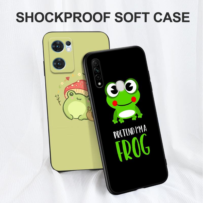 Black Tpu Case For OPPO A11S A15 A15S A16 A16S A16K A16E K3 K10 K9S ACE2 5G Kawaii Frog Mushroom