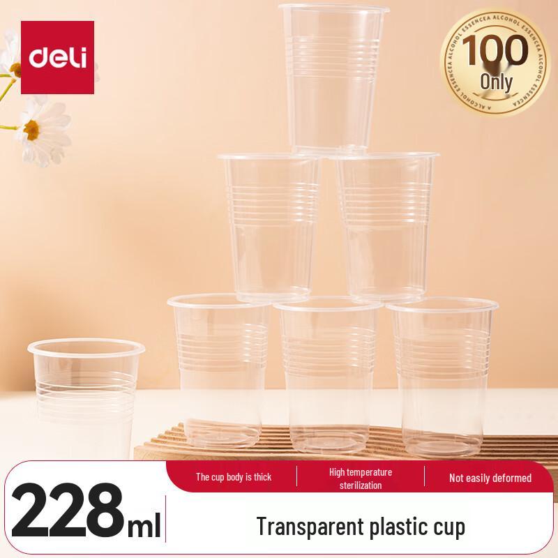 

deli 228ml Transparent Disposable Plastic Cups, 100-Pack