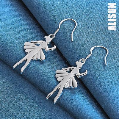 925 Sterling Silver Dancing Girl Pendant Piercing Earrings Fashionable Wedding Jewelry