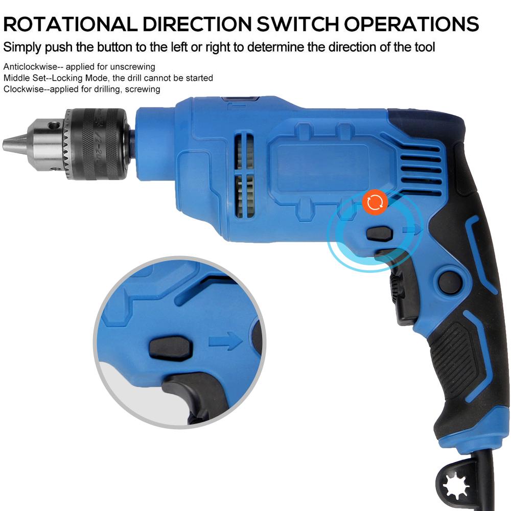 Hammer Drill 650W 5.5A 3000RPM Hammer Drill 2 In 1 Handle 360degrees Rotating Chuck Size 0-13mm 1/2Inch US