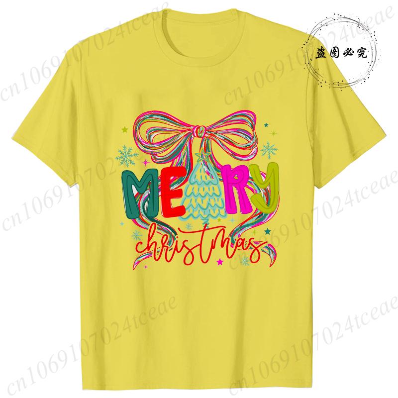 

Новинка Футболка женская с принтом Merry Christmas Coquette, забавная Y2K футболка, рождественская одежда, Merry and Bright, женская повседневная одежда 6XL