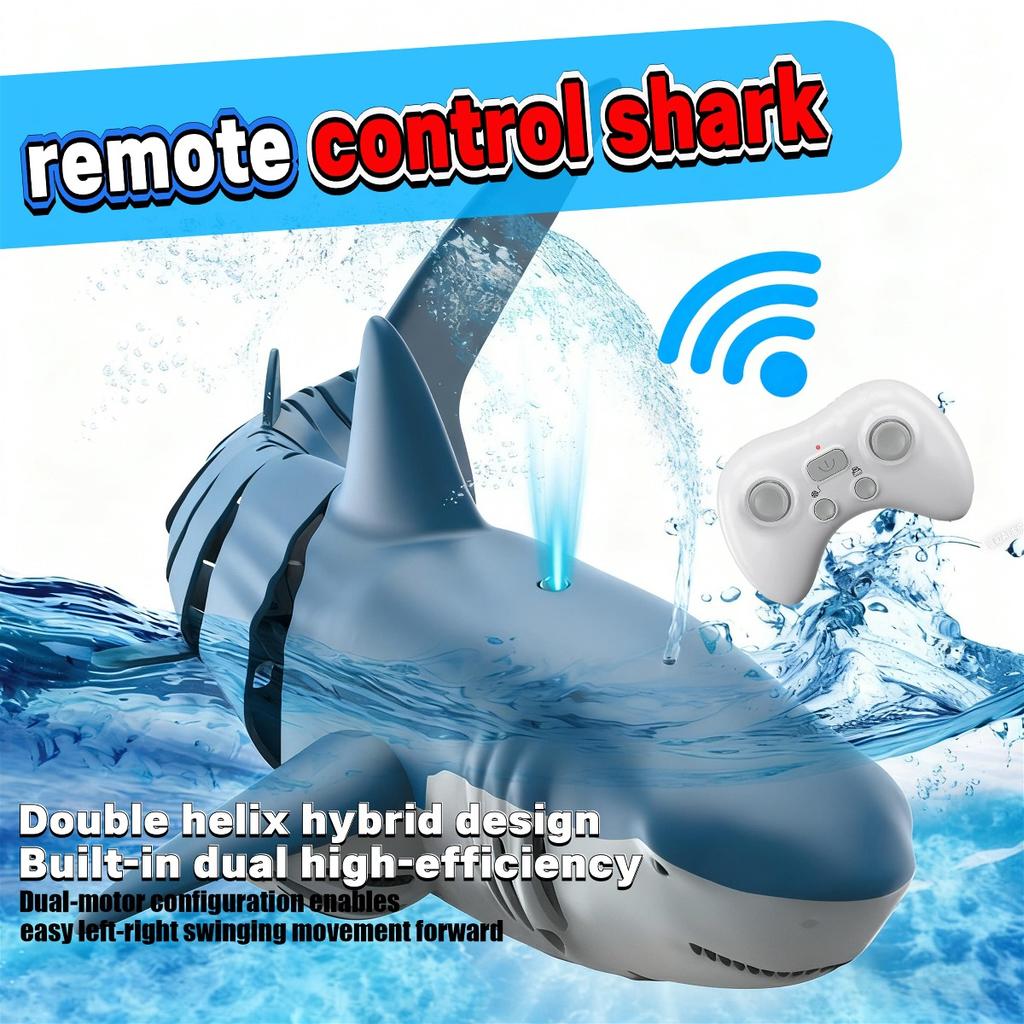Remote Control Shark Toy, 2.4G RC Boat for Pool & Bath, Waterproof Water Toy with Double Helix Design, Gift for Boys & Girls