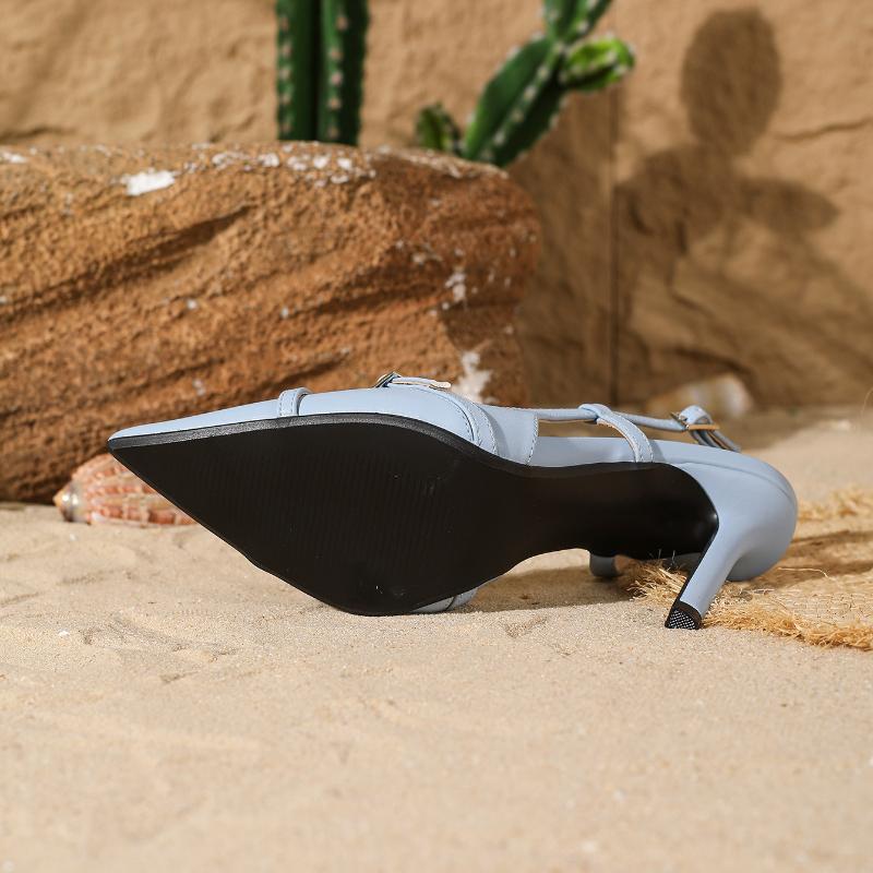 Fashion Fashion Blue Pointed Toe Thin Heel Sandals Women Elegant Cross Tied Buckle Slide Sandals Summer Comfortable Banquet Dress Pumps